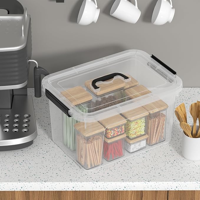 Haodehen 10 Quart Plastic Storage Bins with Lids and Handle, 4 Packs Clear Latching Box