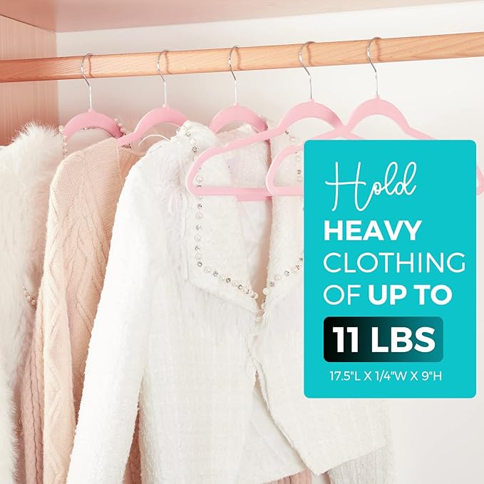HOUSE DAY Premium Velvet Hangers 50 Pack Pink, Non-Slip Flocked Felt Hangers, Sturdy Clothes Hanger Heavy Duty Coat Hanger, Durable Slim for Closet Space Saving