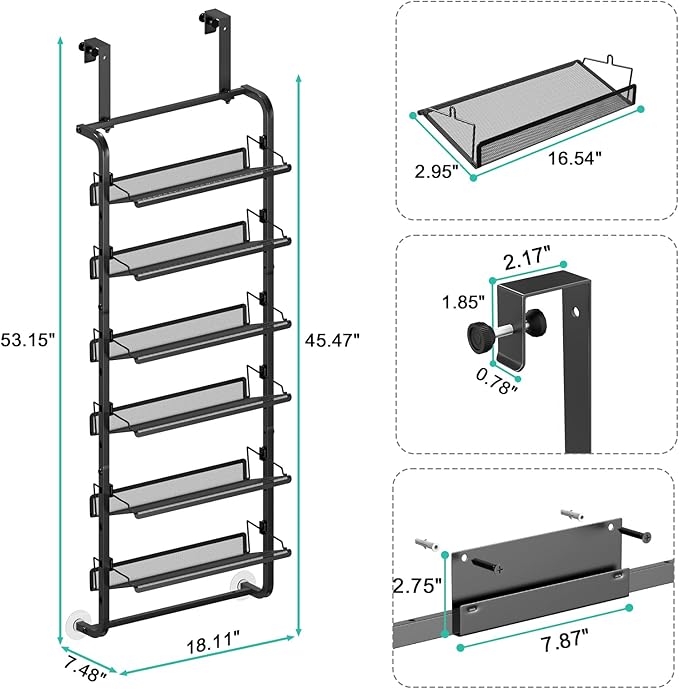 bukfen Over The Door Shoe Organizer,6-Tier Adjustable Door-Mounted/Wall-Mounted Shoe Rack,Heavy-Duty Metal Storage for Closet Door,Black,1 Pack