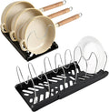 Pots and Pans Organizer for under Cabinet, Expandable Pot Lid Holder with 10 Adjustable Compartment, Pan Organizers inside Cabinet for Lids, Bakeware, Cutting Boards(COLOR:Black)