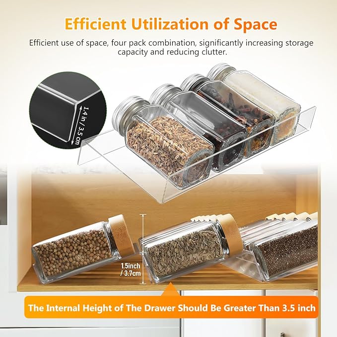 DECHOUS Spice Drawer Organizer: 4 Tier Expandable Clear Acrylic Spice Rack Organizer for Cabinet and Kitchen Drawer Insert - Seasoning Organizing Rack for Storage - 9" to 18" Adjustable