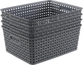 Readsky Plastic Woven Storage Basket with Handle, Gray, 4 Packs