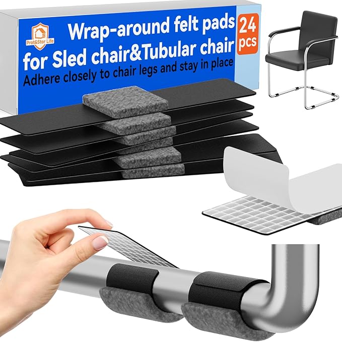 Sled Base Chair Floor Protectors Sled Base Chair Glides Wrap Around Floor Savers，Chair Leg Protectors Furniture Pads, Protect Wood&Tile Floors Anti-Scratch Reduce Noise (24pcs, Grey Felt Pads)