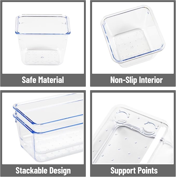 Mind Reader 8-Piece Drawer Organizer Set, Storage Trays for Kitchen, Bathroom, Office, Makeup, Jewelry & More, Junk Drawer Tray, Utensil Holder, Plastic, Clear
