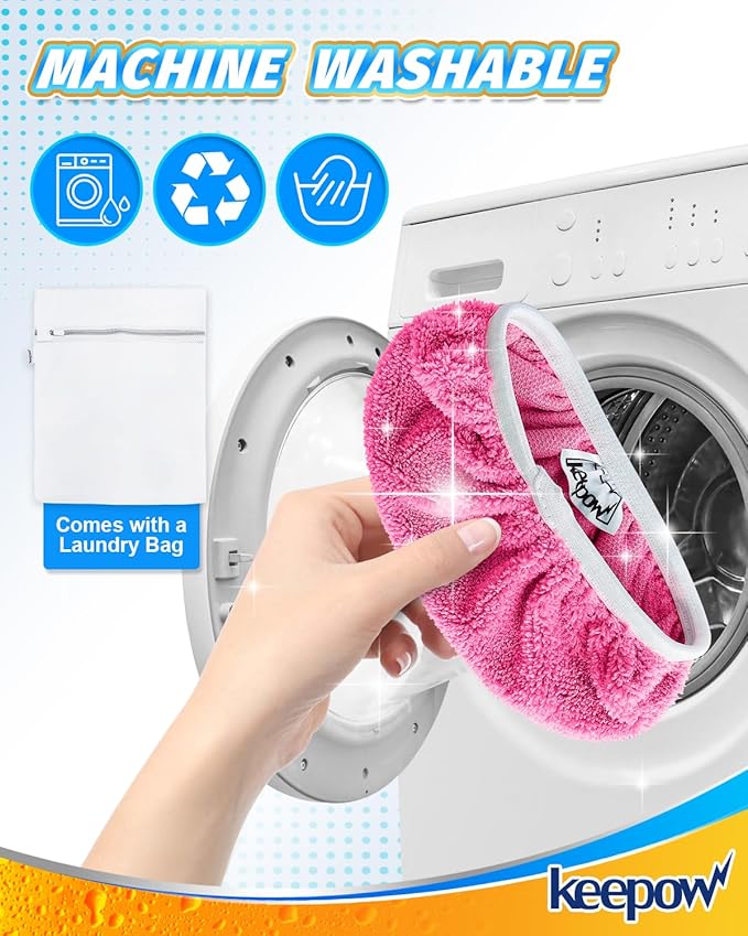 KEEPOW 4 Pack Reusable Mop Pads Compatible with Swiffer Sweeper, Microfiber Washable Swiffer Mop Pads, Dry & Wet Sweeping Mopping Cloths (Pink)
