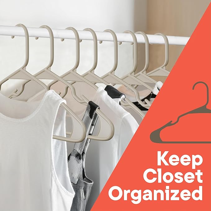Plastic Clothes Hangers – Heavy Duty Hanger Set, for Organizing Clothes, Dresses, and Coat, Holds Up to 5 lbs, Space-Saving Hangers with Non-Slip Shoulder Grooves, Pack of 5, Ivory