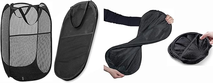 2 Pack Pop Up Laundry Hampers, Collapsible Mesh Laundry Basket, Foldable Clothes Hampers for Bathroom, College Dorm, Travel, Cruise (Black)