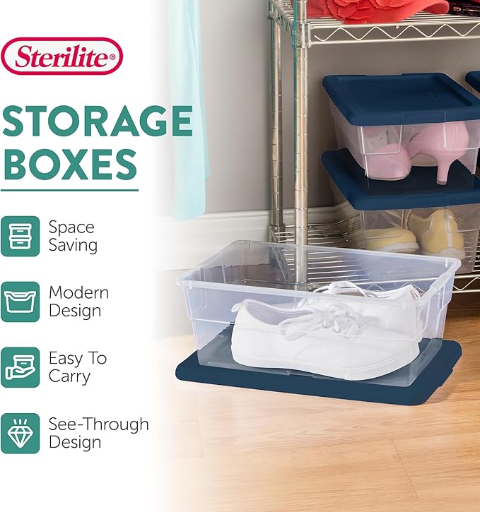 Sterilite Stackable 6 Quart Home Storage Box with Handles and Lid for Efficient, Space Saving Household Storage and Organization, (10 Pack)