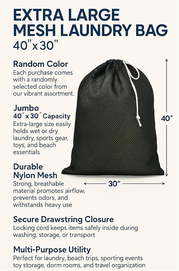 Extra Large Mesh Laundry Bag 40" x 30" – Drawstring, Multi-Purpose for Laundry, Toys, Beach, Sporting Goods – Dependable Industries Inc. Essentials