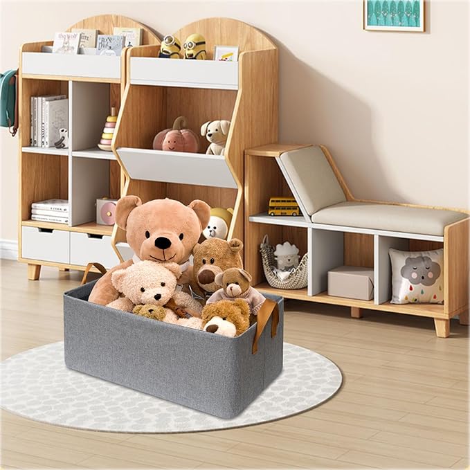 SNWDN 6 Pack Closet Cloth Storage Bins for Shelves, Medium Storage Baskets for Shelves, Fabric Bins for Closet organization with Handles（ Gray 15''L x 10''W x 8''H）