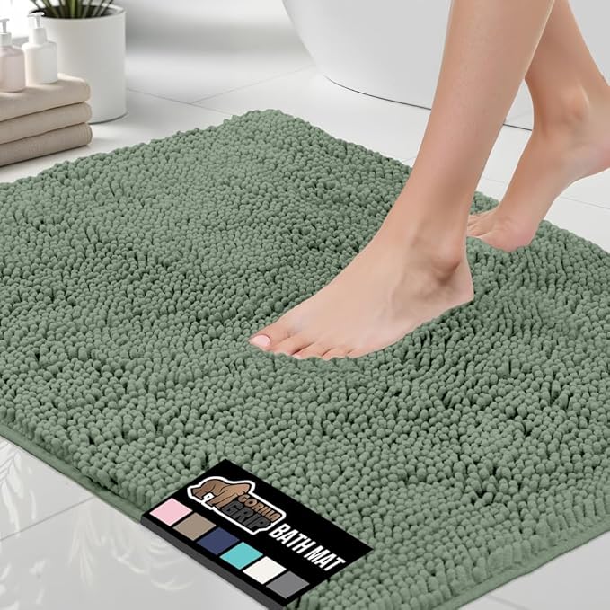 GORILLA GRIP Bath Rug Mat 44x26, Soft Absorbent Chenille, Quick Dry Microfiber Mats, Rubber Backing Washable Shower Floor Rugs, Bathmat Runner, US Designed Bathroom Home Decor Accessories Sage Green
