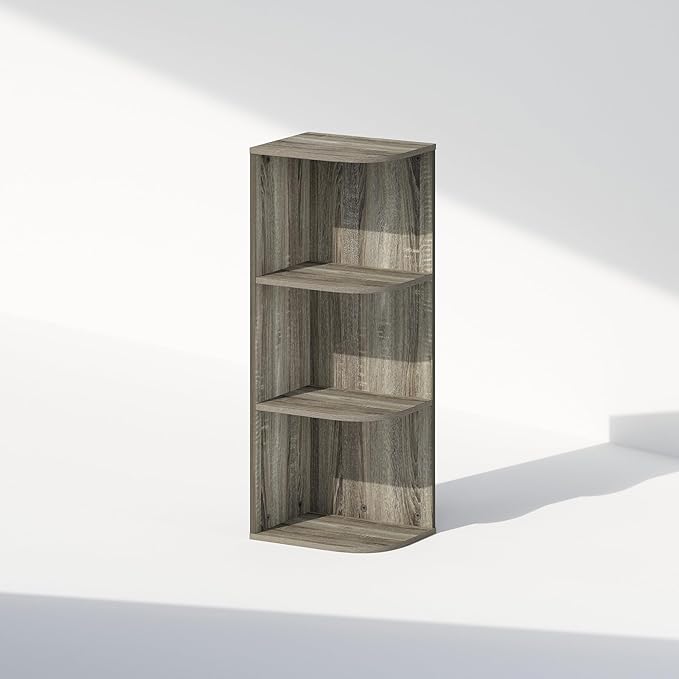 Furinno Reed Corner Shelf, 3-Tier Corner Bookshelf, Book Shelf, Corner Shelves, Storage Rack, for Organization and Storage, Home Office, Living Room, French Oak