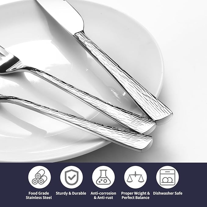 Silverware Set, 18/10 Stainless Steel 40 PieceFlatware Set for 8, Utensil Sets DishwasherSafe, Rust-Resistant, Modern Cutlery Set forHome, Wedding, Restaurant
