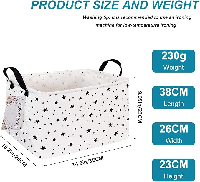 FANKANG Storage Basket,Nursery Hamper Canvas Laundry Basket Foldable with Waterproof PE Coating Storage, Office, Bedroom, Clothes,Toys (Rec-Star)
