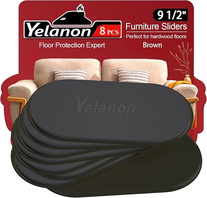 Yelanon Furniture Sliders – 8 Pcs 9.5" Floor Protectors for Furniture – Long-Lasting Furniture Movers Sliders – Easy Furniture Moving (Black)