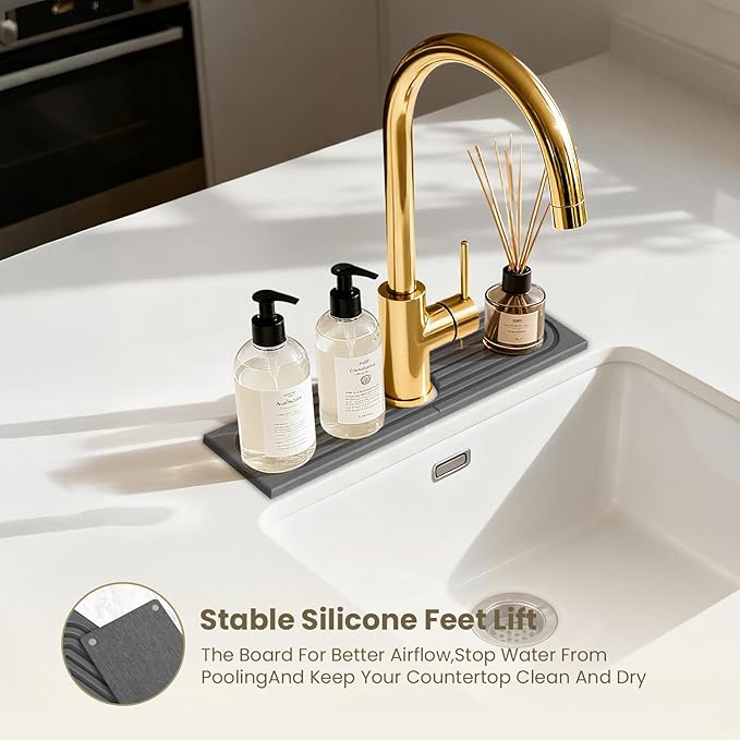 Faucet Mat for Kitchen Sink,Diatomite Fast Drying Stone Sink Tray,Faucet Splash Guard for Bathroom Counter [15.8"x4"],Super Absorbent, Prevents Moisture Buildup