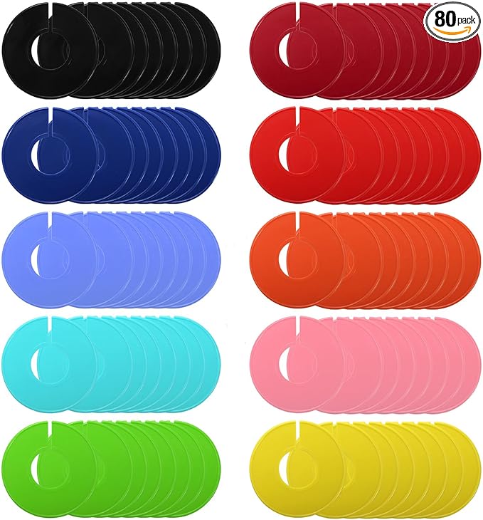 ZOOFOX 80 Pieces Closet Dividers for Hanging Clothes, Colored Clothing Rack Dividers, Round Closet Separator for Home or Clothing Store