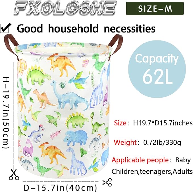 Large Storage Basket,Dinosaur Baby Hamper,Collapsible Canvas Waterproof Coating Boys hamper for Storage Bin Toy Bins,Kids Room,Boys Room Decor,Toys Nursery Gift Basket,Room Decor(Dinosaur)