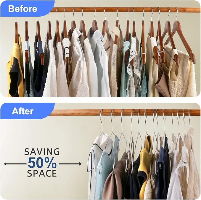 Clothes Hangers 50 Pack Heavy Duty, Ultra Slim Coat Hangers Space Saving, Non Slip Wire Metal Hanger Stainless Steel Hangars for Suit Skirts Pants Bra Closet Organizer Dorm Room Essentials 16.2 Inch