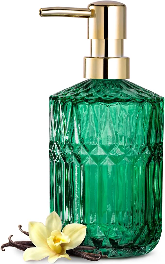EMPO Clear Glass Soap Dispenser with ABS Plastic Pump, Crystal Lotion Dispensers for Kitchen Sink, Bathroom (Vintage Jade)