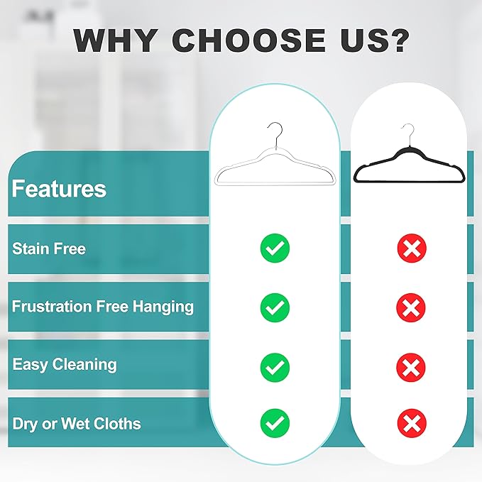 Quality Hangers Clear Plastic Hangers for Clothes | 50 Pack - 17.5 Inch | Heavy Duty Hangers Space Saving Crystal Acrylic | 360 Degree Swivel Hook and Notches (Clear, 50)