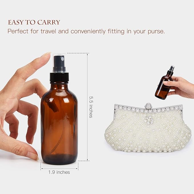 ULG Fine Mist Sprayers 4 oz Amber Boston Bound Glass Bottles 8 Pieces Empty Spray Atomizer Aromatherapy Cosmetic Sprays Including Waterproof DIY Labels
