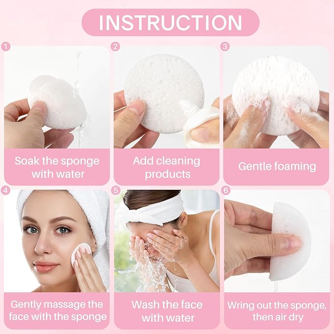 30-Count Compressed Facial Sponges,100% Natural Cellulose Cosmetic Make Up Sponges for Face Daily Facial Cleansing,Exfoliating,Makeup Removal(White)