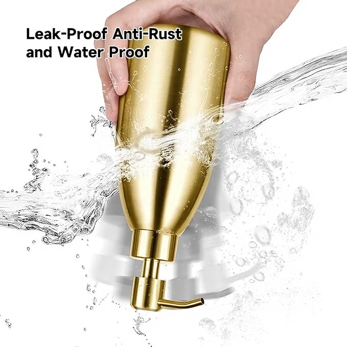 304 Stainless Steel Soap Dispenser 16oz Rust-Proof Liquid Soap Pump Bottle for Kitchen or Bathroom Countertop Hand Dish Lotion Leak-Proof (Matte Gold)