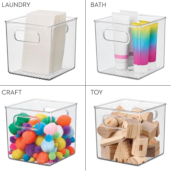 iDesign Pantry Storage Bins with Handles - Cube Organizer Bins for Cabinets or Fridge - Set of 2 - Clear