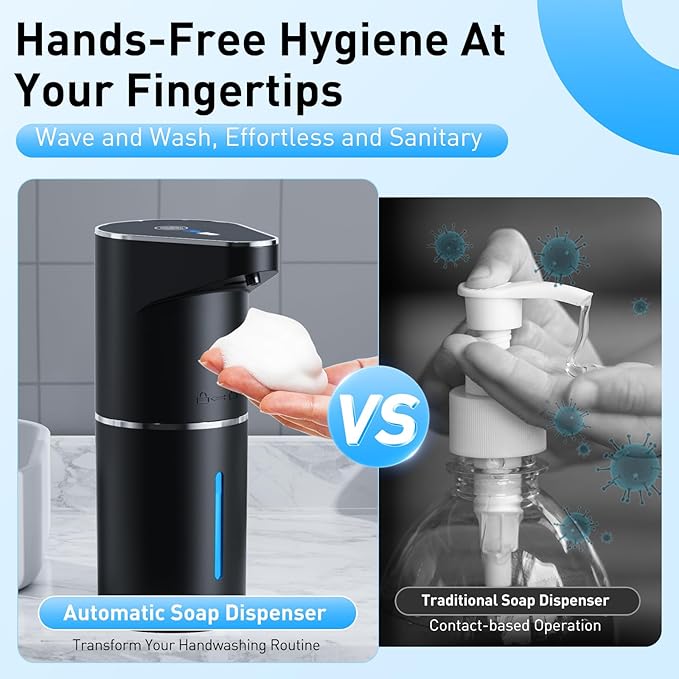 Automatic Soap Dispenser,Touchless Hand Wall Mount Rechargeable 3 Gear Adjustable Electric Soap Dispenser 350ml with Infrared Motion Sensor for Bathroom,Kitchen,Office, Black Foam