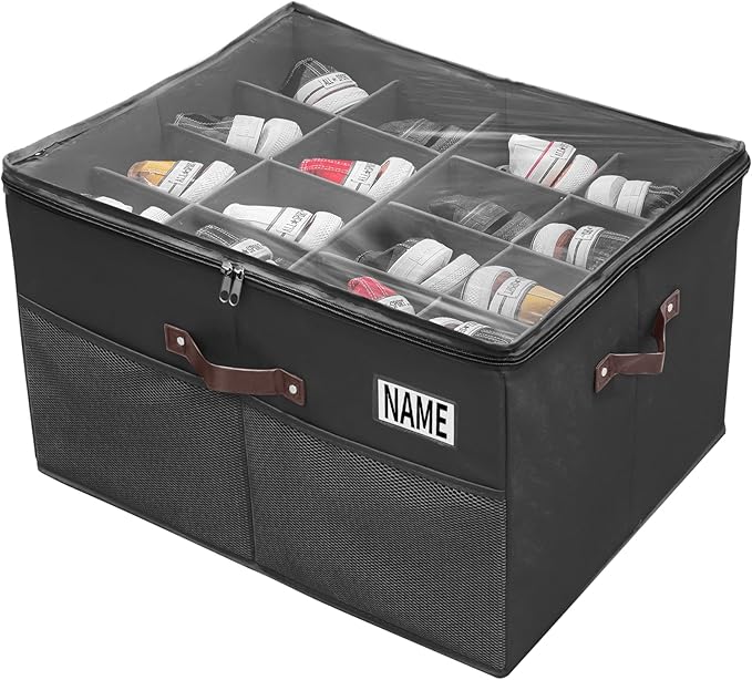 Shoe Storage Organizer for Closet Fits 16 Pairs, 1 Pack Shoes Boxes with Transparent Cover and Sturdy Handles, Shoe Storage Box for Sneakers Sandals Slippers, Boots,Black,Gift for women,mom