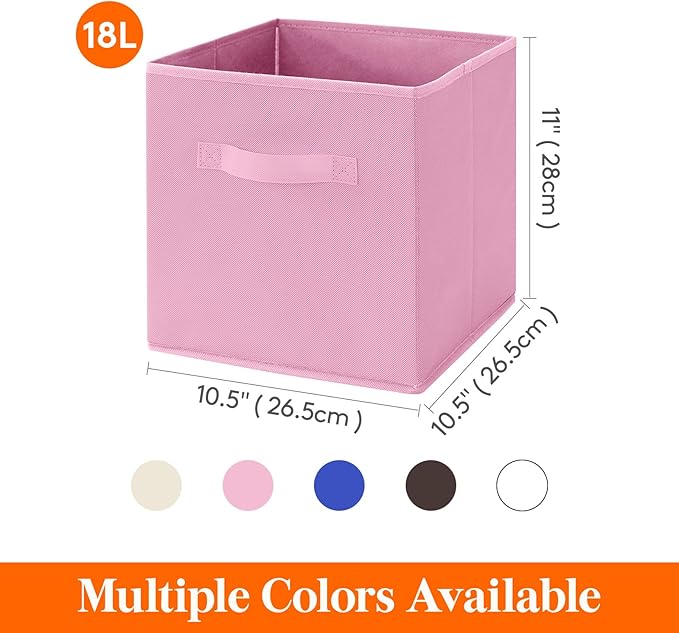 Lifewit Storage Cubes, Foldable Decorative Fabric Storage Baskets for Organizing Home Organizers with Handles for Shelves, Closet, 11 Inch Bins, 18L Pink, 12 Packs