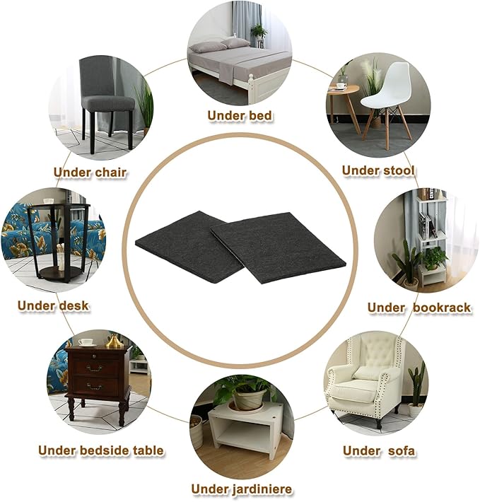 uxcell Felt Furniture Pads, 16Pcs 5.12" x 4.49" Adhesive Backed Felt Non-Slip Anti-Scratch Chair Leg Protectors for Protecting Hardwood Floor, Black