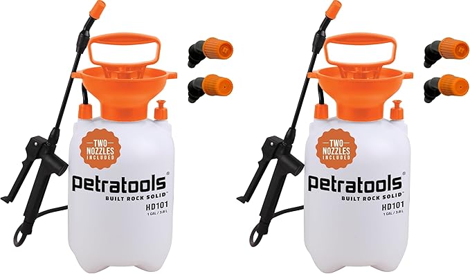 Petratools 1 Gallon Pump Sprayer – HD101 Garden Sprayer for Weeds, Lawn Care & Pesticides – 52” Long Hose, 2 Nozzles & Easy Carry Handle – Durable & Lightweight (Pack of 2)