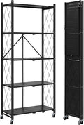ALANNG 5 Tier Storage Shelves on Wheels, No Assembly Metal Folding Shelf Heavy Duty, Black | Colorful | Rolling | Collapsible | Rack Unit | for Living Room Office | 13.4" D x 28" W x 64.6" H