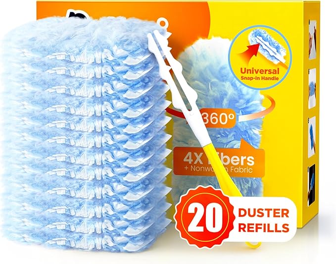 Heavy Duty Duster Refills for Swiffer Duster, 20 Count Duster Refills with 1 Handle, Multisurface 360° Dusters with 4X Microfibers, Unscented Disposable Dusters for Cleaning