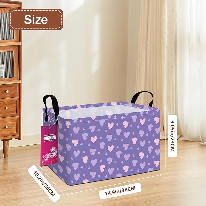 Rectangular Storage Basket Fabric Organizer Bin for Toys,Books,Clothes,Gifts,Pets-Perfect for Home,Office,Nursery,Dorm,Shelf(Rec-Purple hearts)
