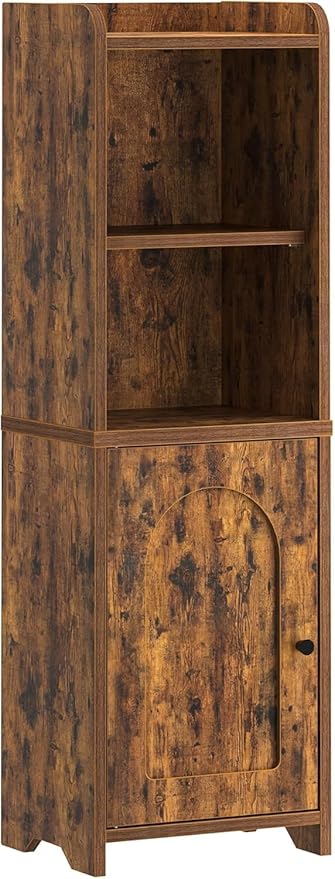Bathroom Storage Cabinet, Corner Floor Cabinet with Doors and Adjustable Shelf, Narrow Toilet Paper Cabinets, Bathroom Organizer for Small Spaces, Rustic Brown BC39701X