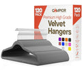 Gray Velvet Hangers 120 Pack – 360° Swivel Hook, Non-Slip and Space Saving Hangers, Heavy-Duty 11 lbs Weight Capacity - Smooth Velvet Finish for Crease-Free Clothes and Effortless Closet Organization