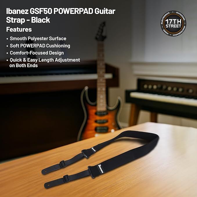 Ibanez 6-String Solid-Body Electric Guitar (Sunburst) - Right Handed Bass with GSF50 Powerpad Strap, String Capo, 15 Pack Guitar Picks with Storage Box & Microfiber Cleaning Cloth (Bundle Set)