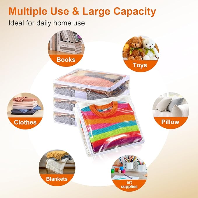 8pcs Under Bed Storage Containers Closet Organizers and Storage Bins Foldable Underbed Storagebags with Window for Blankets Clothing Towels Comforter Sweaters Pillows Linen Sheets Wrapping Paper