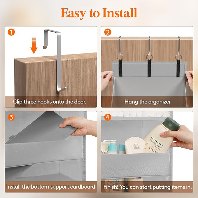 Lifewit 1 Pack Over the Door Organizer, Clear Window Hanging Storage with 4 Mesh Side Pockets, Anti Tilt 40 lbs Load Behind Door for Pantry, Nursery, Bathroom, Bedroom, Dorm, 5 Section, Light Gray