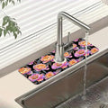 Colorful Peonies Sink Splash Guard Blooming Peonies Faucet Absorbing Mat Fast Drying Mat Sink Gadgets Splash Guard Behind Faucet Drip Catcher for Kitchen Bathroom, 15.5"x5.5"