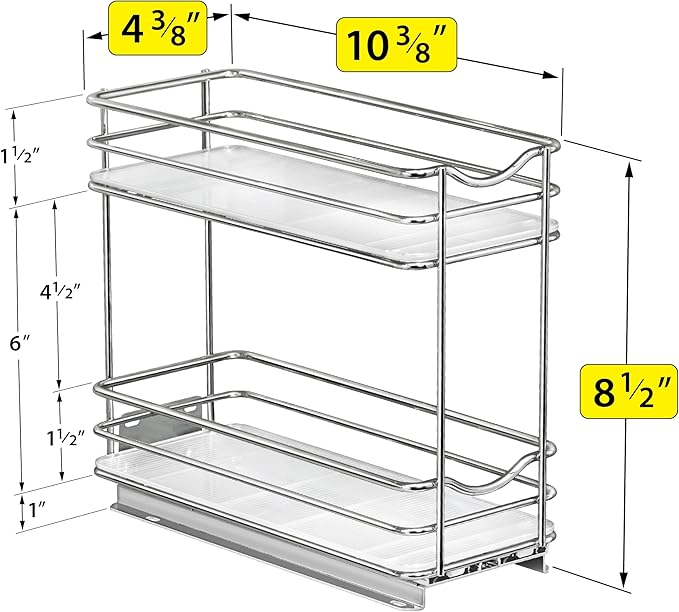 LYNK PROFESSIONAL® Pull Out Spice Rack Organizer for Inside Kitchen Cabinets - 4-3/8 inch Wide - Slide Out Drawer – Chrome Sliding Spice Organization for cabinet - Spice Racks - 2 Tier