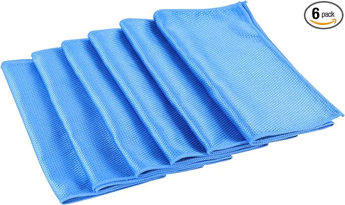 6PCS Microfiber Glass Cleaning Cloth, 12"×24" Fish Scale Cloth for Car Glass & Window Cleaning, Lint-Free Streak-Free, Multi-Purpose Mirror Washing Towels, Car Cleaning Supplies (Dark Blue)