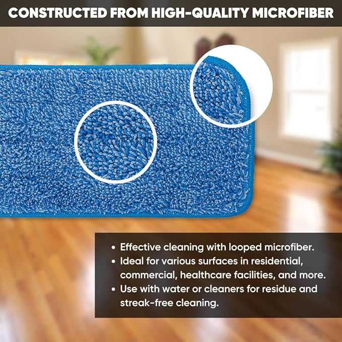 Bulk 18" Microfiber Wet Mop Pads Wholesale - Case Quantity (108 Count) | Use with Any Fastener Style Mop Frame | Machine Washable