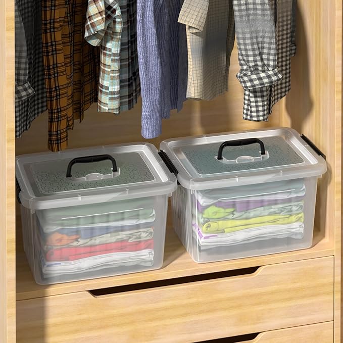 Yuright 20 Quart Clear Lidded Storage Bins, Plastic Organizing Box with Handle, 4 Pack