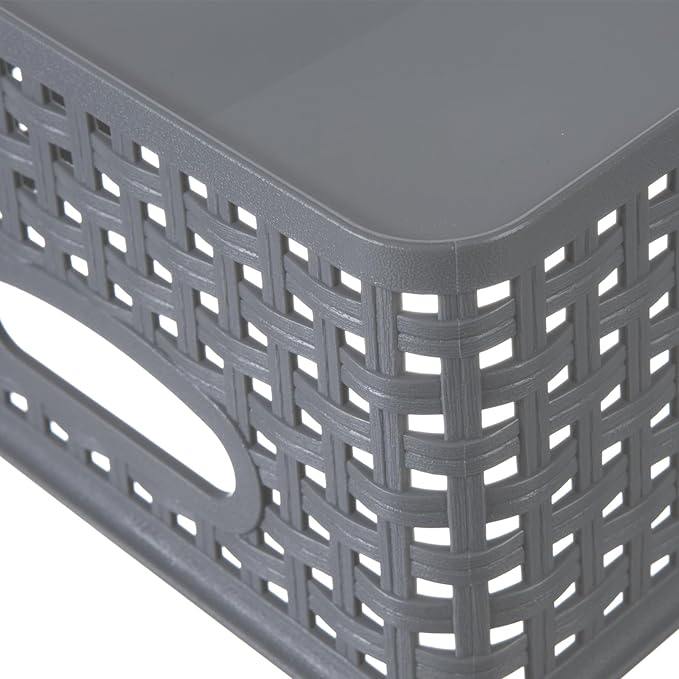 Grey Plastic Weave Storage Basket, 12-Pack Woven Gray Basket Organizer for Kitchen Office Bathroom