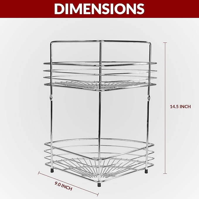 2-Tier Floor Standing Corner Shower Caddy - Stainless Steel Bathroom Organizer Includes Screws and Anchors - Freestanding or Wall-Mounted Caddy - Silver (2-Layer, Triangle)