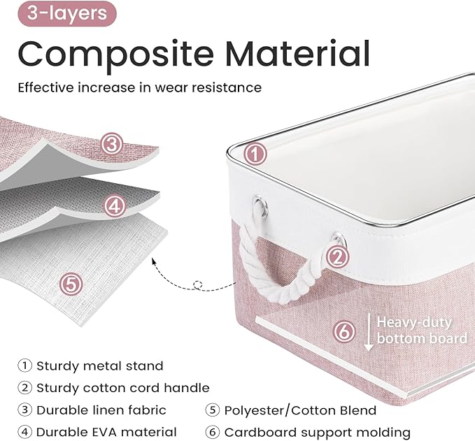 Storage Baskets for Shelves 13.8x9.8x6.7 Inch, Foldable Fabric Storage Bins with Handles, Small Storage Baskets for Organizing Closet, Office, Home Organization (3-Pack, White&Pink)
